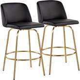 Toriano 26" Swivel Counter Stool in Black Leatherette & Gold with Round Footrest (Set of 2)